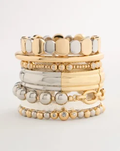 Mixed Metal Chain Bead Stretch Bracelet