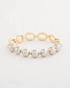 Mixed Metal Chain Bead Stretch Bracelet
