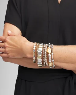 Mixed-Metal Matte Square Stretch Bracelet