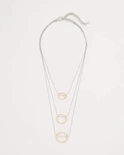 Mixed Metal Triple Circle Pendant Necklace