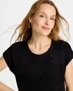 Monochrome Embroidered Cap-Sleeve Tee