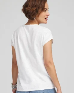 Monochrome Embroidered Cap-Sleeve Tee