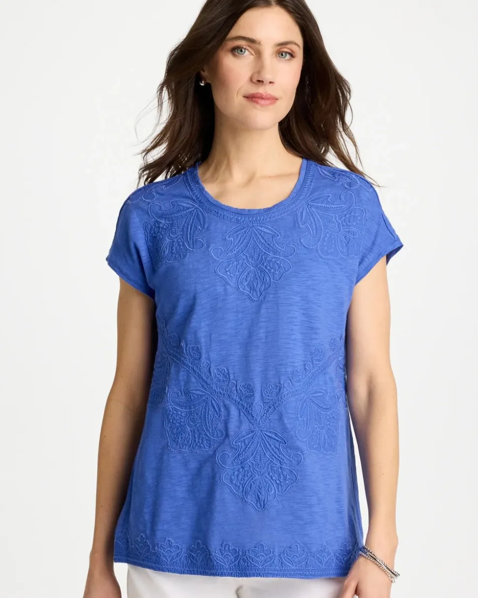 Monochrome Embroidered Cap-Sleeve Tee