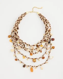 Neutral Beaded Layered Braided Necklace