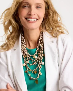 Neutral Beaded Layered Braided Necklace