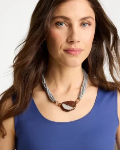 Neutral Beaded Pendant Necklace