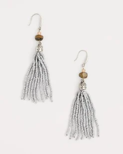Neutral Beaded Tassel Earrings