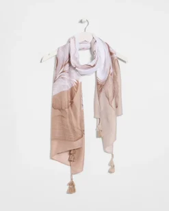 Neutral Floral Tassel Oblong Scarf