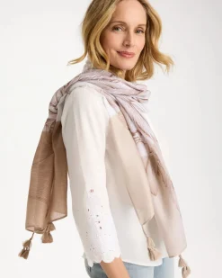 Neutral Floral Tassel Oblong Scarf