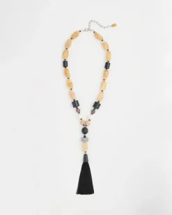 Neutral Large Beaded Tassel Necklace