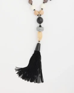 Neutral Large Beaded Tassel Necklace