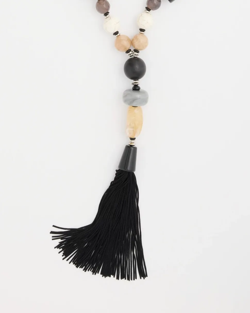 Neutral Large Beaded Tassel Necklace