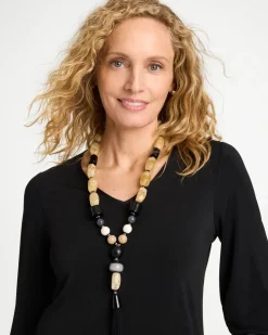 Neutral Large Beaded Tassel Necklace