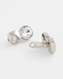 No Droop™ Silver Tone Crystal Clip-On Earrings