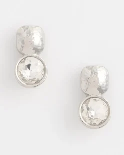 No Droop™ Silver Tone Crystal Clip-On Earrings