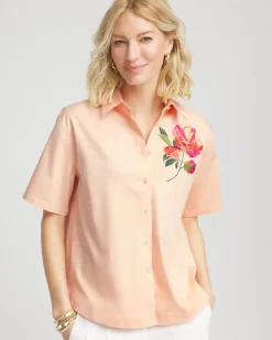 No Iron™ Embroidered Floral Short-Sleeve Shirt