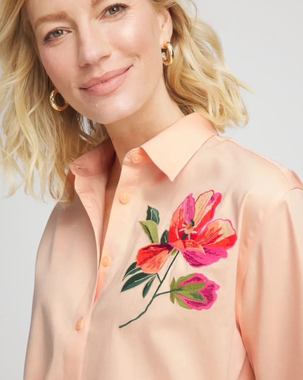 No Iron™ Embroidered Floral Short-Sleeve Shirt