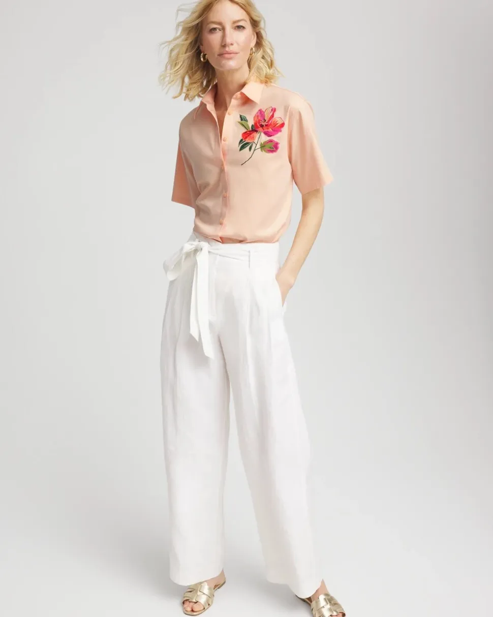 No Iron™ Embroidered Floral Short-Sleeve Shirt