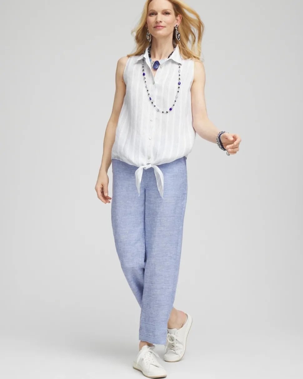 No Iron™ Linen Tie-Front Sleeveless Shirt