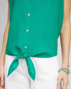 No Iron™ Linen Tie-Front Sleeveless Shirt
