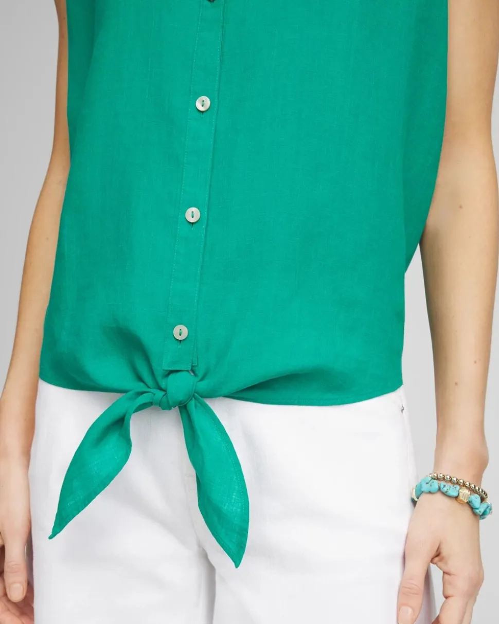 No Iron™ Linen Tie-Front Sleeveless Shirt