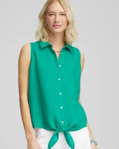 No Iron™ Linen Tie-Front Sleeveless Shirt