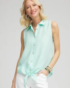 No Iron™ Linen Tie-Front Sleeveless Shirt