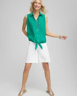 No Iron™ Linen Tie-Front Sleeveless Shirt