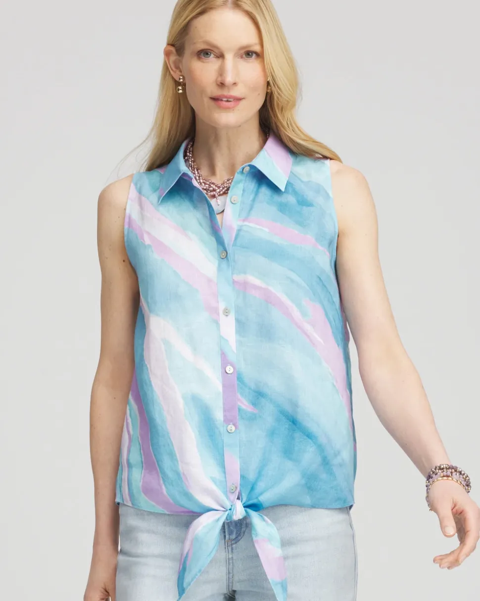 No Iron™ Linen Tie-Front Sleeveless Shirt