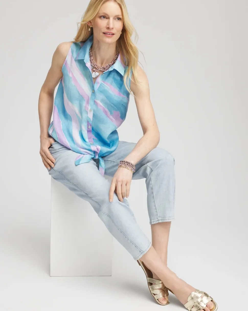 No Iron™ Linen Tie-Front Sleeveless Shirt
