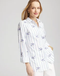 No Iron™ Palm Striped Sateen Shirt
