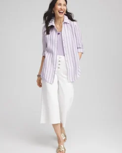 No Iron™ Plum Striped Linen Shirt