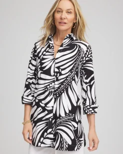 No Iron™ Printed Palms Button Down Tunic