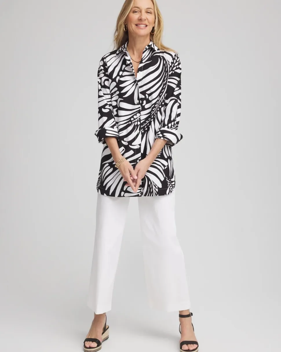 No Iron™ Printed Palms Button Down Tunic
