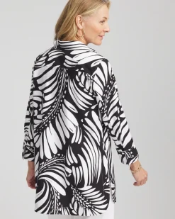 No Iron™ Printed Palms Button Down Tunic