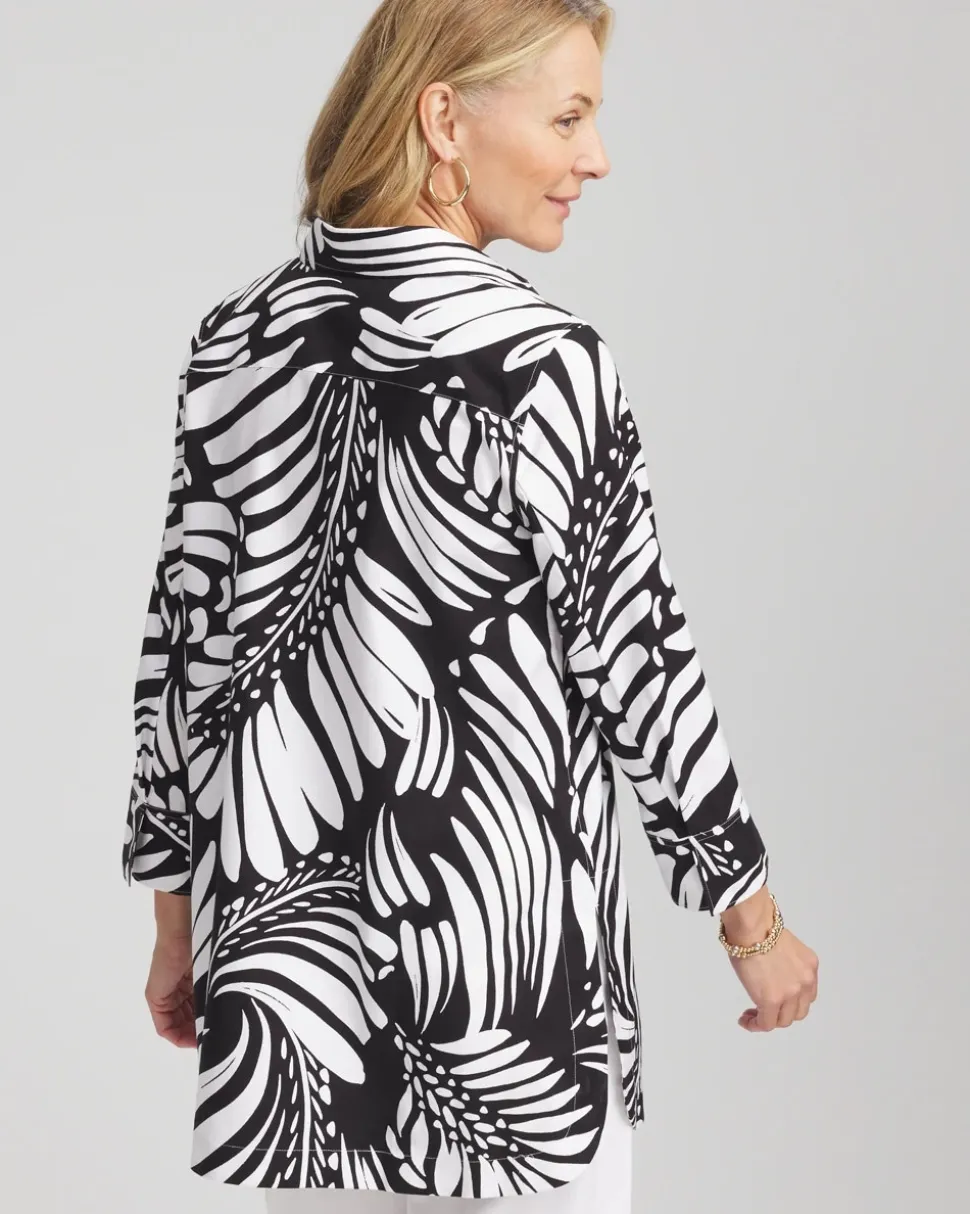 No Iron™ Printed Palms Button Down Tunic