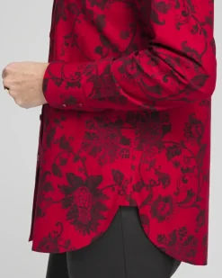 No Iron™ Red & Black Floral Shirt