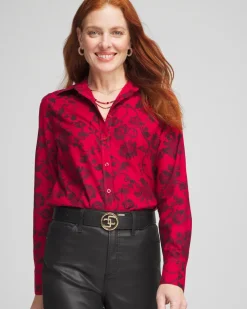 No Iron™ Red & Black Floral Shirt