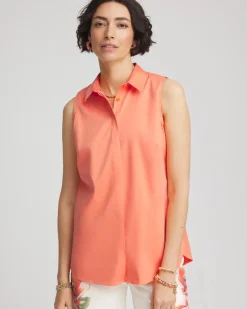 No Iron™ Sleeveless Sateen-Stretch Shirt