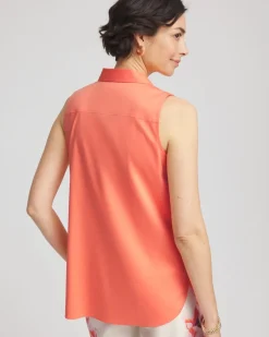 No Iron™ Sleeveless Sateen-Stretch Shirt