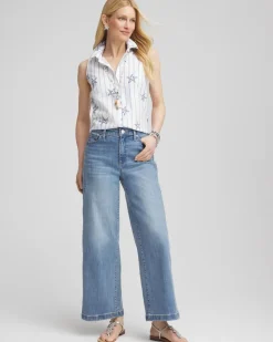 No Iron™ Starfish Striped Sleeveless Sateen Shirt