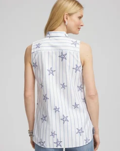 No Iron™ Starfish Striped Sleeveless Sateen Shirt