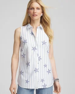No Iron™ Starfish Striped Sleeveless Sateen Shirt