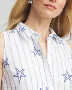 No Iron™ Starfish Striped Sleeveless Sateen Shirt