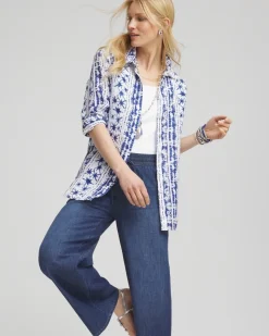 No Iron™ Star Print Linen Shirt