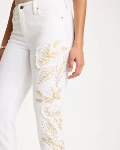No Stain Girlfriend Floral Embellished Slim Ankle Jeans