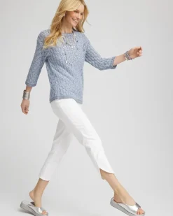 No Stain Pull-On Dolphin-Hem Capri Jeans