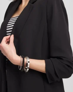 Notched-Lapel Ruched Sleeve Blazer