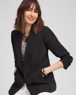 Notched-Lapel Ruched Sleeve Blazer
