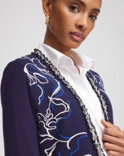 Open-Front Embroidered Cardigan